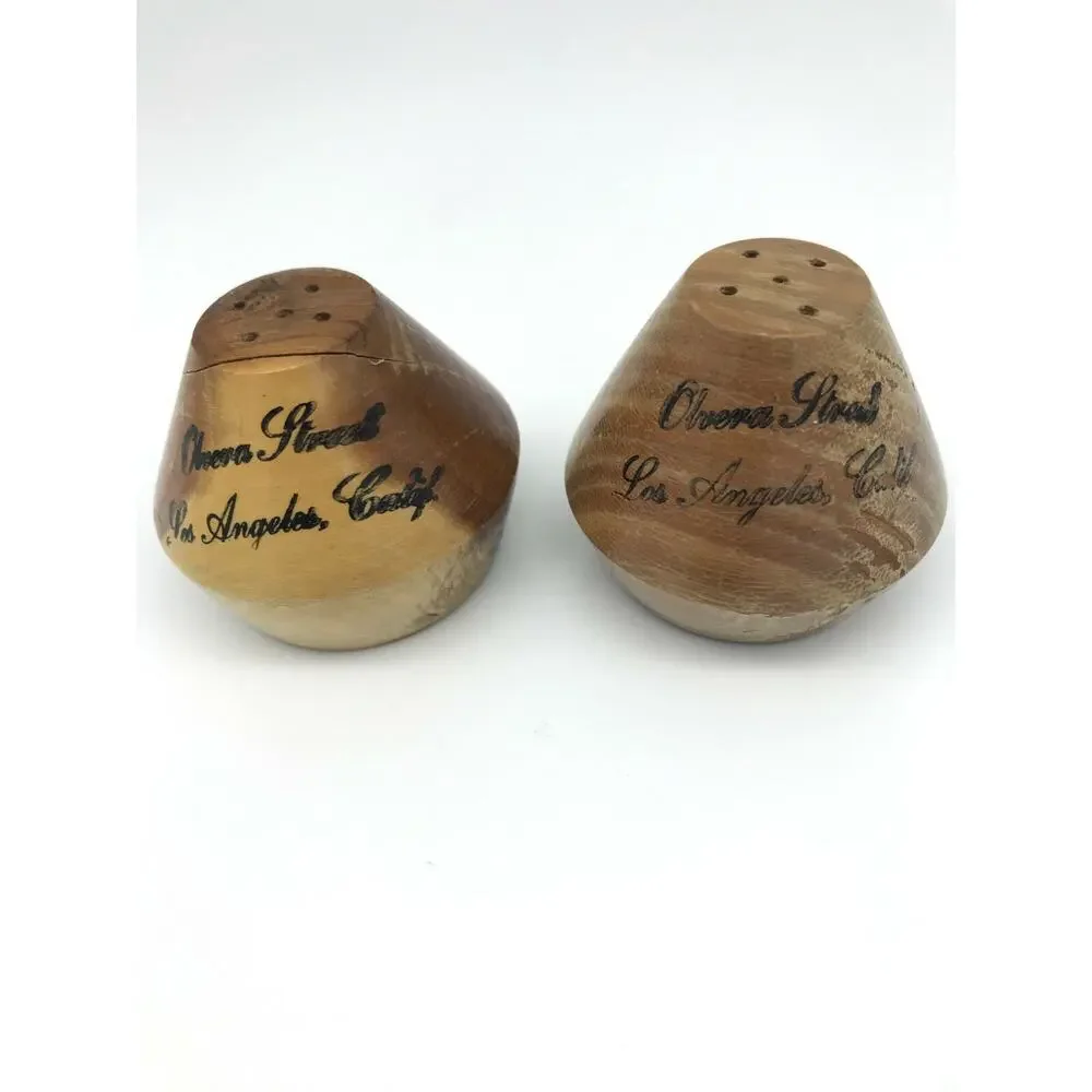Salt and Pepper Shakers Vintage Wood Souvenir Olvera Street Los Angeles Calif